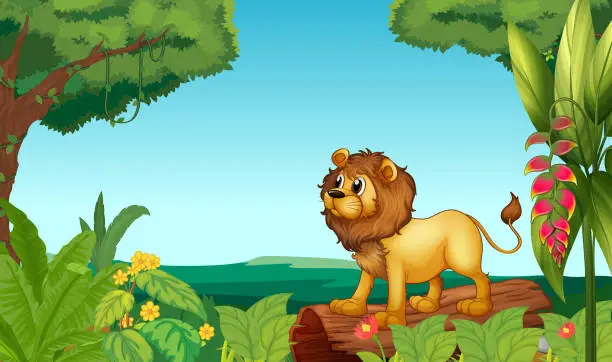 Vector illustration of Scary lion in the jungle