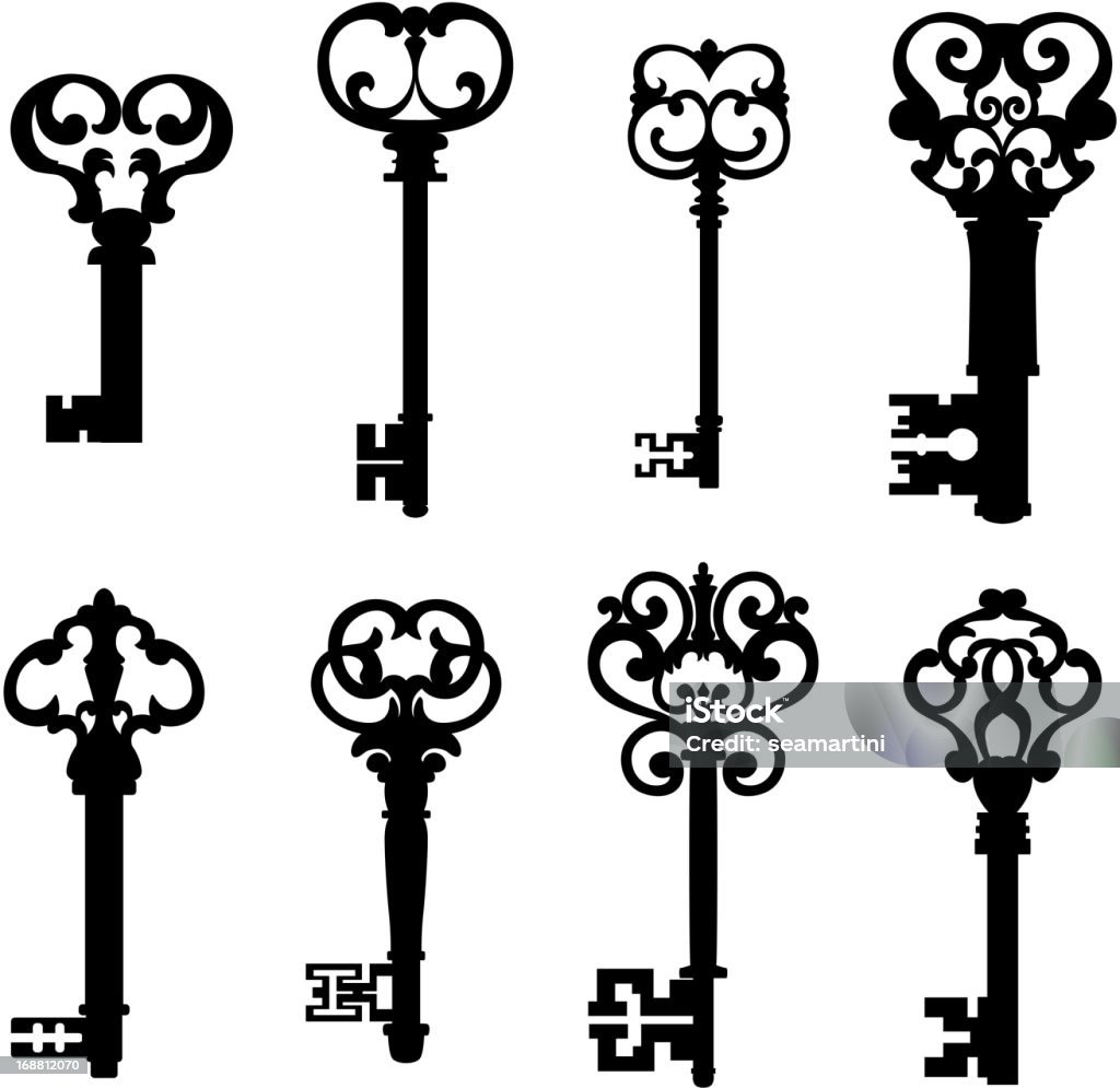 Old keys set in retro style Old keys set with decorative elements in retro style Key stock vector