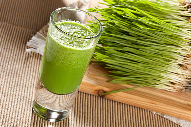 istock Green organic wheat grass drink 168812188