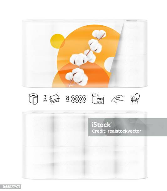 Roll Packing Vector Paper Rolls Package Mockup With Sample Vector Illustration Isolated On ...