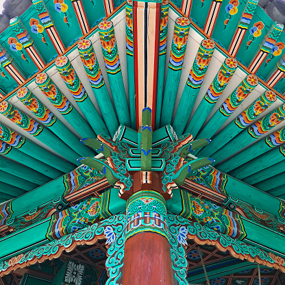 Architecture Roof details Korea Traditional style colourful pattern hand paint