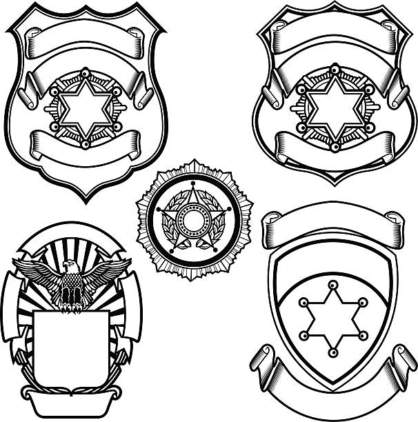 vektor-illustration von sheriff badges - polizeiabzeichen stock-grafiken, -clipart, -cartoons und -symbole