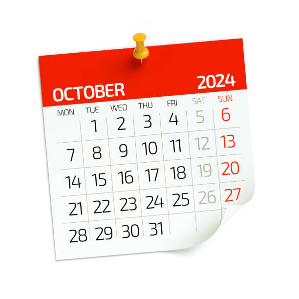 October 2024 - Calendar. Isolated on White Background. 3D Illustration