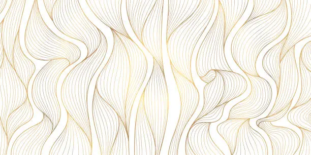 Vector illustration of Vector abstract luxury golden wallpaper, wavy line art background, dynamic ribbons. Line design for interior design, textile patterns, textures, posters, package, wrappers, gifts etc. Japanese style
