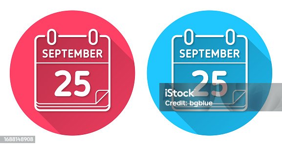 istock September 25. Round icon with long shadow on red or blue background 1688148908