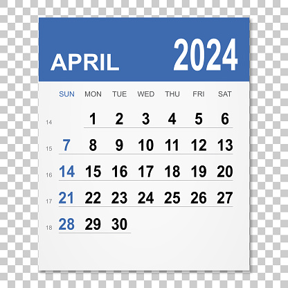 April 2024 calendar isolated on a blank background. Need another version, another month, another year... Check my portfolio. Vector Illustration (EPS file, well layered and grouped). Easy to edit, manipulate, resize or colorize. Vector and Jpeg file of different sizes.