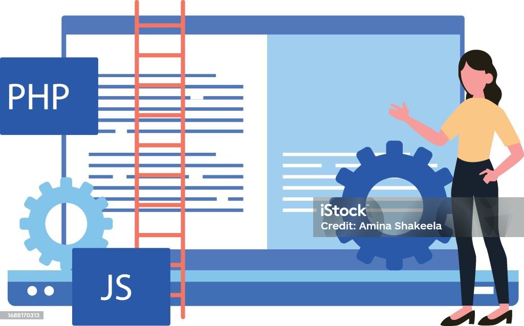 Girl Doing Php And Js Coding Stock Illustration - Download Image Now ...
