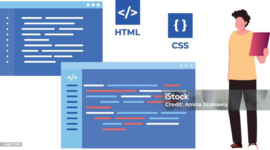 The Guy Is Coding Html And Css Stock Illustration - Download Image Now ...
