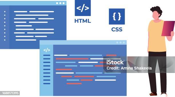 The Guy Is Coding Html And Css Stock Illustration - Download Image Now ...