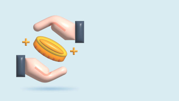 istock Gold Coins money and served from hand to hands. Creative concept. Trade cash back. Realistic 3d 1688172489