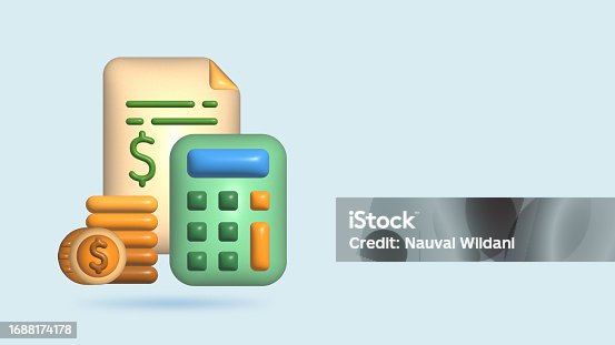 istock 3d calculator concept of financial management. 3d calculator with money coins and banknote. 1688174178