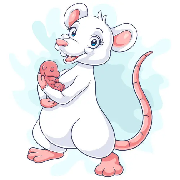 Vector illustration of Cartoon white mouse holding a baby mouse