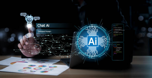 istock Chat with AI or Artificial Intelligence. businessman chatting with a smart AI or artificial intelligence using command prompt for generates something, Futuristic technology transformation. 1688208519