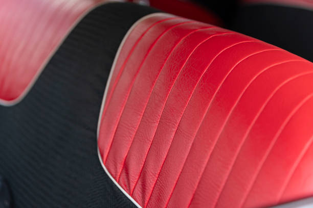 istock Red leather seat from vintage car 1688210676