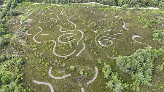Aerial view of trails and paths in the countryside
