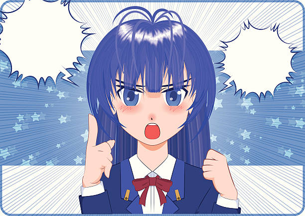Japanese Manga style[angry girl] vector art illustration