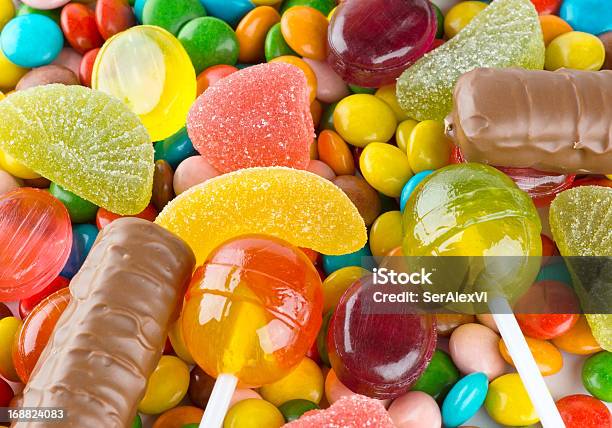 Mixed Colorful Candies Background Stock Photo - Download Image Now - Candy, Childhood, Circle
