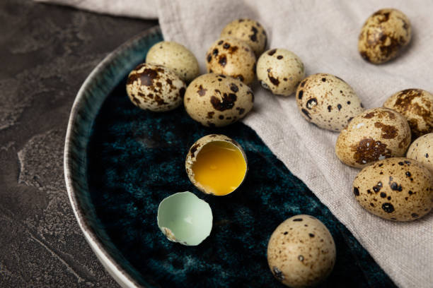 istock Quail eggs on a texture background.Organic food. Place for text. Fresh quail eggs. 1688249676