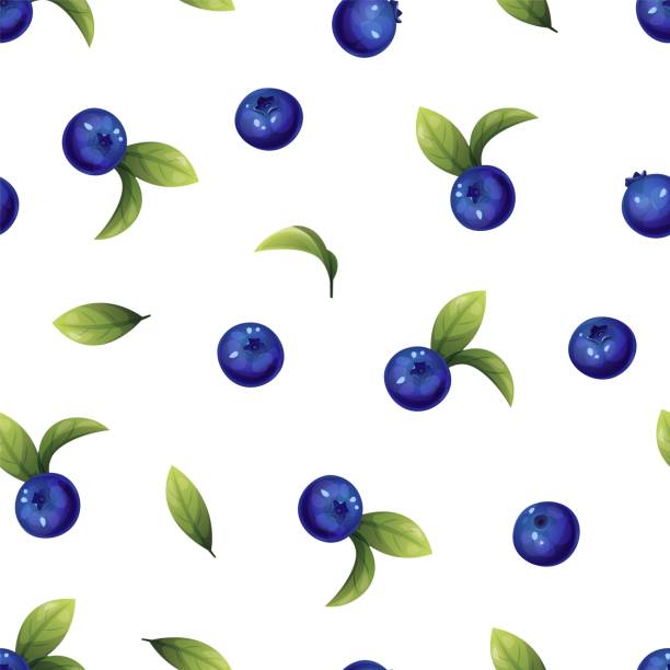 istock Seamless pattern of blueberries. Texture of blue berries and leaves. Blueberry sprigs for fabric, wallpaper, wrapping paper, etc. 1688266945