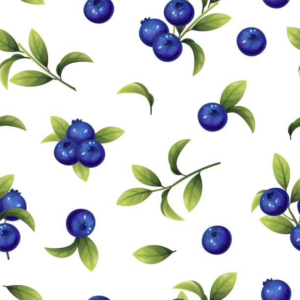 istock Seamless pattern of blueberries. Texture of blue berries and leaves. Blueberry sprigs for fabric, wallpaper, wrapping paper, etc. 1688267476