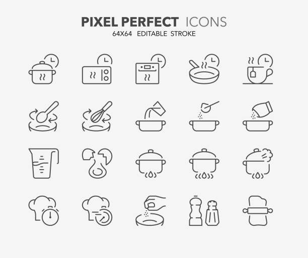healthy lifestyle thin line icons Thin line icons set of healthy lifestyle. Outline symbol collection. Editable vector stroke. 64x64 Pixel Perfect. low salt icon stock illustrations