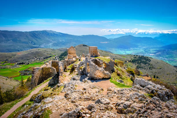 Old barracks ruins in karst landscape on Velebit mountain along the Master's Road Croatia.