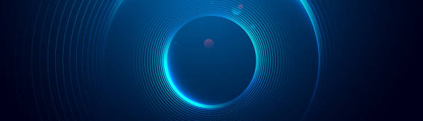 istock Abstract blue digital dynamic circle with hexagon line on dark background. Futuristic hi-technology concept. Sound wave. Vector illustration 1688295203