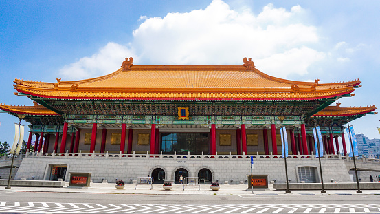 Chiang Kai-shek Memorial Hall in Taipei, taiwan. The translation of the Chinese characters on plaque is chiang kai chek memorial hall