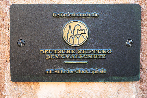 rotenburg an der fulda, hesse, germany - 15 09 2023: a sign of the deutsche stiftung denkmalschutz