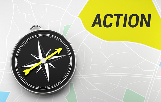 The compass on the map indicates Action. Advice Concept.