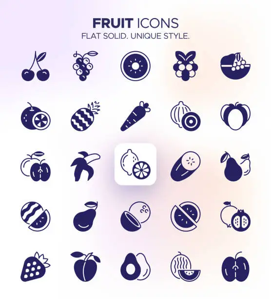 Vector illustration of Fruit Icon Set - Fresh, Juicy, Nutritious, Sweet, Delicious, Healthy, Natural, Organic