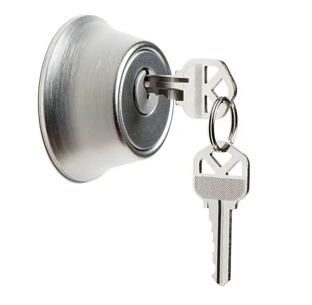 Deadbolt Lock with Keys Isolated on White Background 