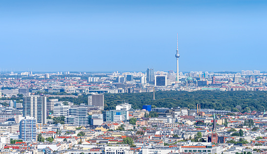 Germany, Berlin, September 09, 2023 - Skyline of Berlin against clear sky