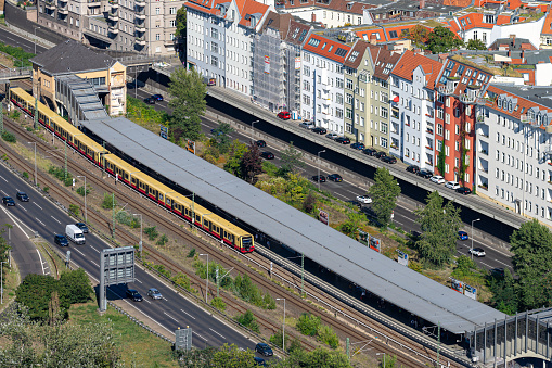 Aerial view of S-Bahn station Berlin Messe Nord