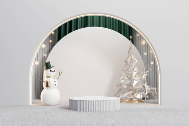 istock Merry Christmas event product display podium with decoration background 3d rendering 1688371932