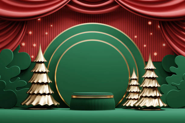 Merry Christmas event product display podium with decoration background 3d rendering