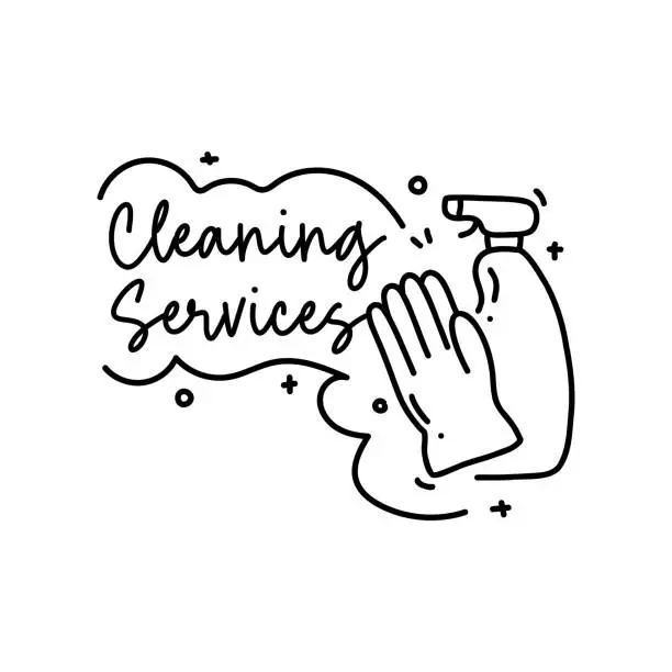 Vector illustration of Cleaning Services Vector Handwritten Lettering. Cleaner, Hygiene, Cleaning Product.