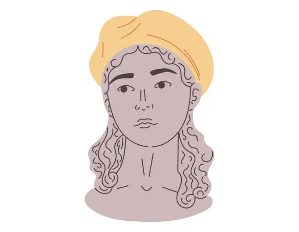Vector illustration of Female mythical goddess, antique flat head.