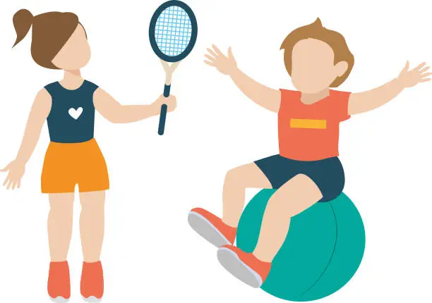 Vector illustration of Two kids play and engage in sports together