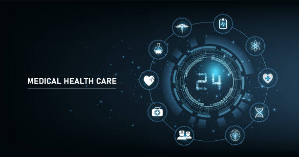 istock 24 hours medical servises. 24 hours  Medical call center. Emergency patient support. First aid.Vector illustration 1688427908