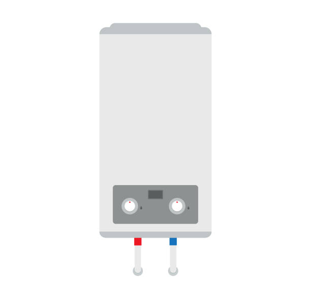 Front View Of Gas Boiler On White Background Front View Of Gas Boiler On White Background bathroom geyser stock illustrations