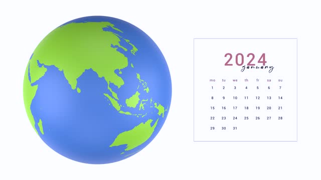 Earth Globe And 2024 January Calendar