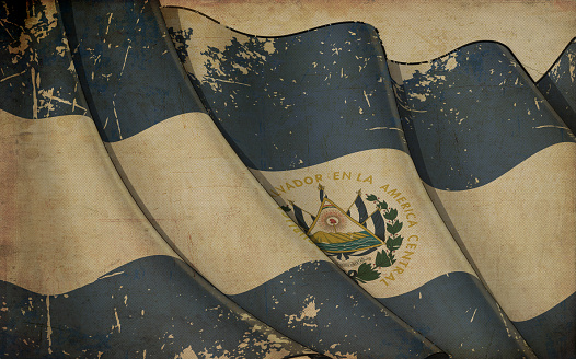 Background illustration of an old paper with a print of a waving Flag of El Salvador