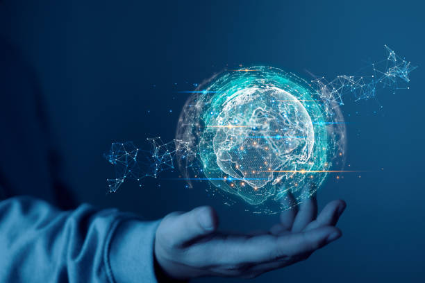 istock Hand holding earth globe with data exchanges on connection technologHands and earth icons and connections.Next generation technology.Global networking connection,science, innovation and communication technology. 1688462485