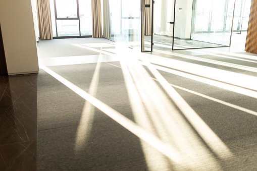 Office space in office building with beautiful light and shadows