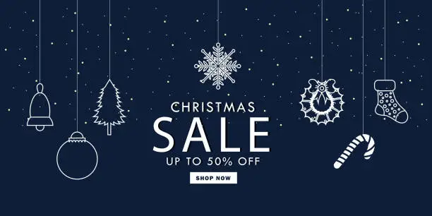 Vector illustration of Christmas sale banner with hanging Christmas Ornament