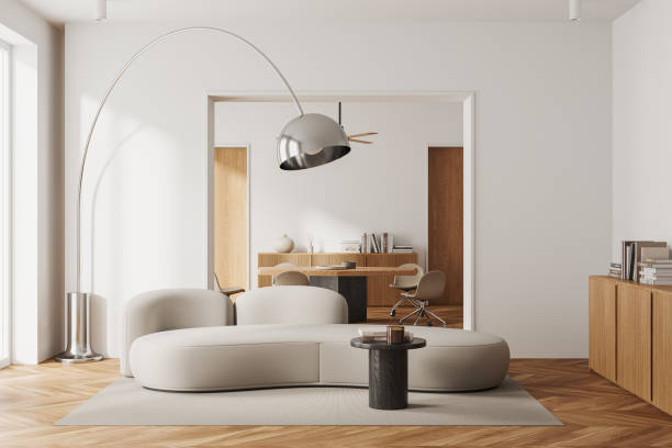 istock Cozy living room interior with couch and meeting table, sideboard and decor 1688486727