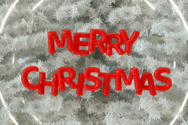 istock Merry Christmas balloon with neon light on White color Christmas tree background 1688486912