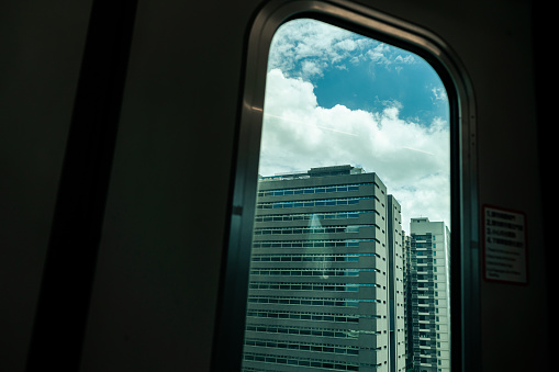 Inside Taiwan train with view out of window