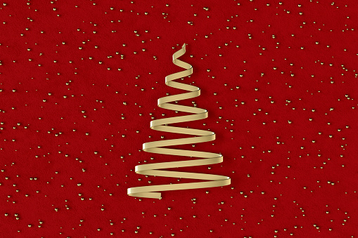 Christmas tree on red background, new year concept. Digitally generated image.